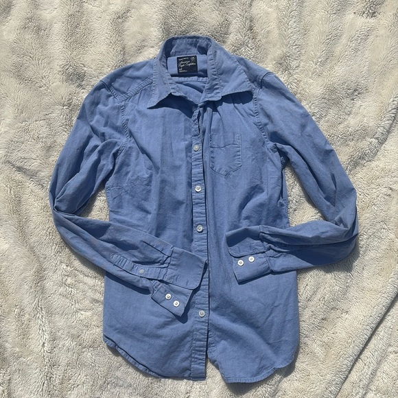 American Eagle Pinstripe Ruffle Button-Up Shirt – Size S | Prep | Cotton Classic - Picture 2 of 6